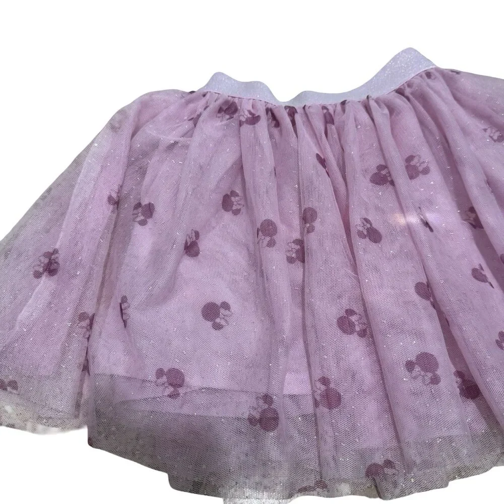 Girls kids pink Tutu skirt glitter Minnie Mouse Ears Disney Junior Size 5 EUC